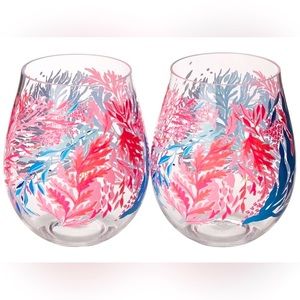 NWT 🌸LILLY PULITZER🌸 Acrylic Stemless Wine Glass Set of 2…*KALEIDOSCOPE CORAL*